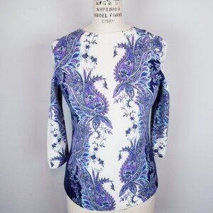 Talbots Pure Cashmere Audrey Paisley Floral 3/4 Sleeve Super Soft Sweater * XS/S